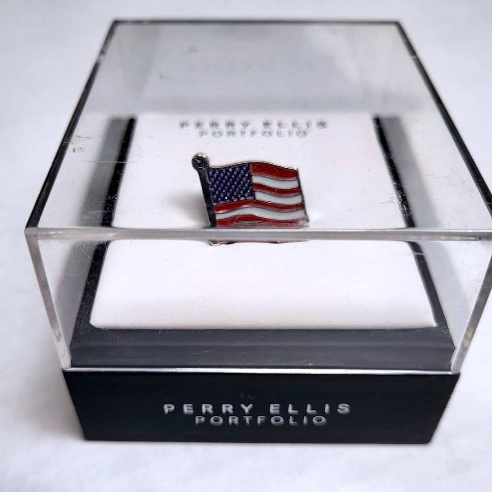 Perry Ellis Portfolio Mens American‎ Flag Lapel Pin Brooch NIB Patriotic Suit